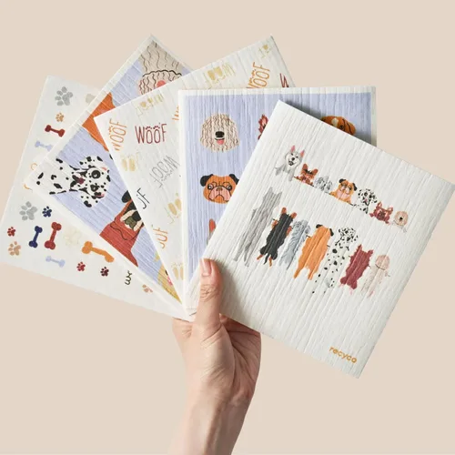 Miniatura 15 de RECYCO Paños suecos para cocina Paquete de 5 trapos geométricos lavables Toallas de papel de limpieza reutilizables de celulosa Paño