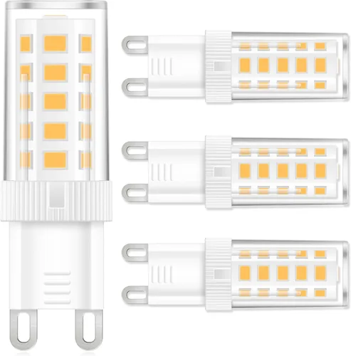 Paquete de 4 bombillas LED G9, reemplazo halógeno de 40 vatios, blanco cálido 2700 K, bombilla LED T4 no regulable con base G9 Bi Pin, bombillas