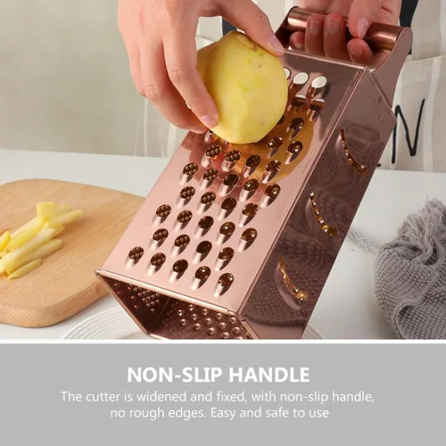 Miniatura 2 de IMIKEYA Rallador de queso de 4 caras de acero inoxidable con mango para verduras, jengibre, rebanada de cocina, trituradora de alimentos rosa Oro