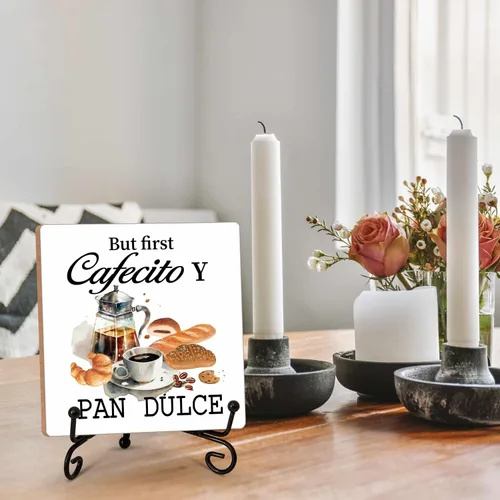 Miniatura 3 de Letrero de barra de café, letrero de madera de cafecito de 5 x 5 pulgadas con soporte de hierro, perfecto para decoración de mesa de oficina