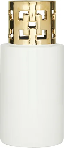 Miniatura 3 de CosmoLiving by Cosmopolitan Jarrón decorativo de cerámica con detalles dorados recortados, florero para decoración del hogar, 5 x 5 x 12 pulgadas