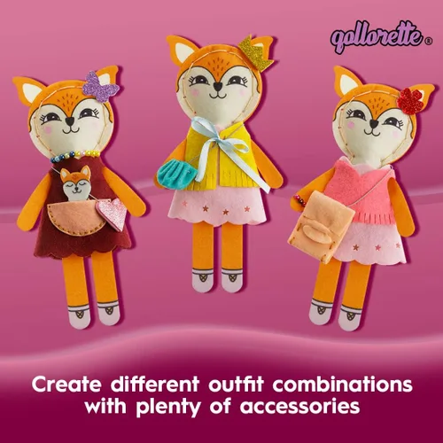 Miniatura 6 de qollorette Kit de costura de fieltro para niños, haz tu propio juguete de zorro, kit de manualidades para niños - Kit de costura Haz un amigo - Kit