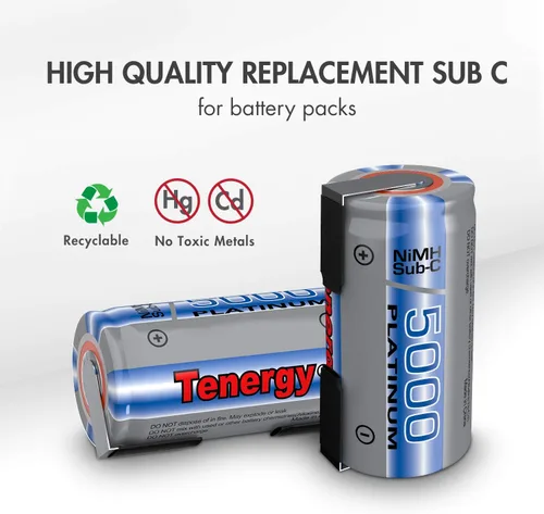 Miniatura 3 de Tenergy Batería recargable NiMH SubC de 5000 mAh con parte superior plana (con pestañas), paquete de 10