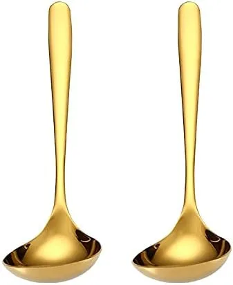 Miniatura 8 de Cucharón de sopa dorado grande de 2.9 pulgadas, mango largo, cuchara de acero inoxidable 304 para servir grande dorado