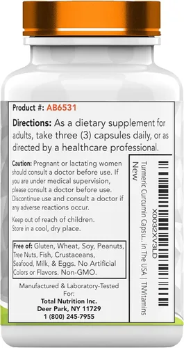 Miniatura 5 de tnvitamins Cápsulas de curcumina de cúrcuma con pimienta negra 3000 mg - 120 cápsulas Suplemento de curcumina de cúrcuma dorada extra fuerte