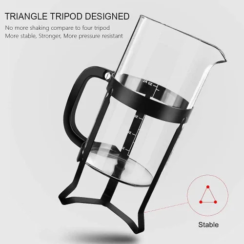 Miniatura 3 de QUQIYSO Cafetera de prensa francesa de acero inoxidable 304 con 4 filtros, resistente al calor, duradera, fácil de limpiar, prensa de café de vidrio