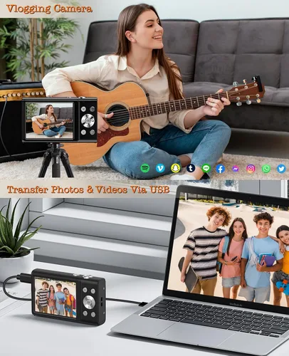 Miniatura 6 de Cámara digital, cámara de vlogging 4K para cámaras de enfoque automático de YouTube para fotografía con zoom digital de 16X, cámara digital compacta