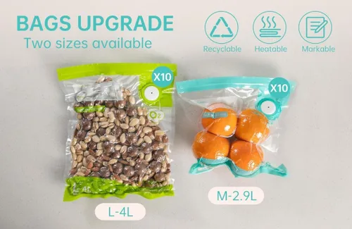 Miniatura 3 de Bolsas selladoras al vacío para alimentos, 20 bolsas reutilizables Sous Vide sin BPA, bolsa con cremallera al vacío con válvula de aire universal