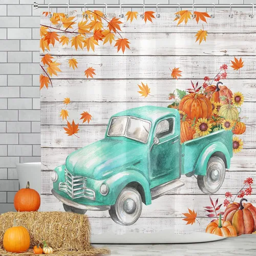 Miniatura 16 de LB Cortina de ducha de hojas de otoño, cortina de baño de hojas de eucalipto y mariposas, cortina de baño de plantas de otoño con gancho, 72 x 72