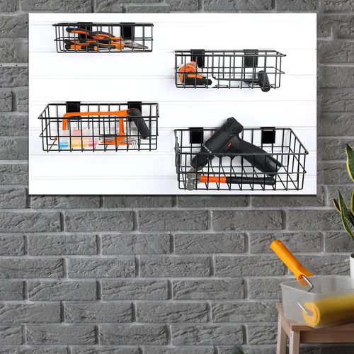 Miniatura 6 de Barydat El juego de 35 accesorios de Slatwall incluye 4 cestas de Slatwall, 6 contenedores de almacenamiento y 25 ganchos montados para colgar Negro