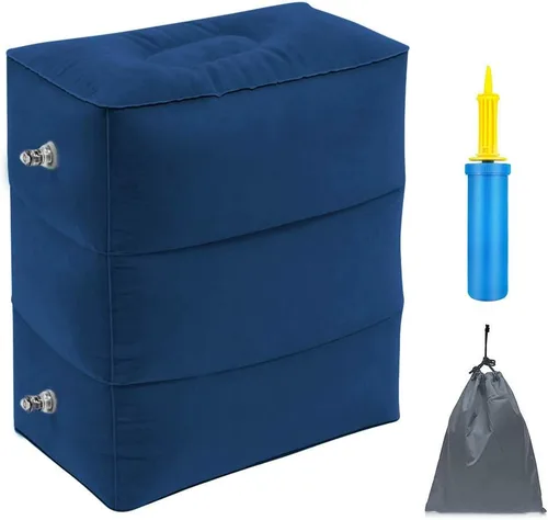 ZIQIAN Almohada inflable de viaje con reposapiés, portátil, ajustable, de tres capas, para aviones, automóviles, hogar, trenes, oficina para Azul