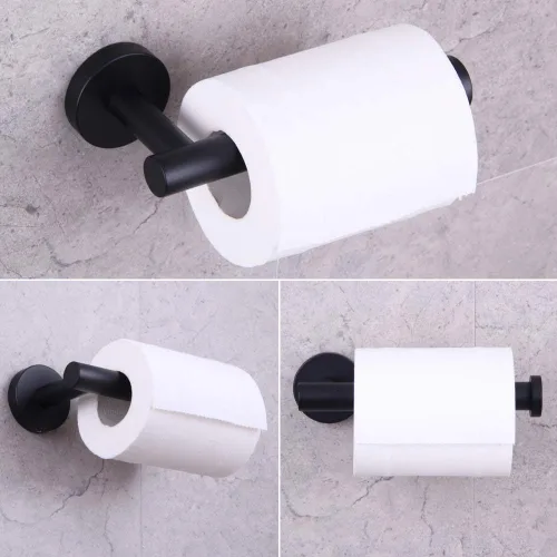 Miniatura 4 de GERZWY Juego de accesorios de baño de 2 piezas, anillo de toalla negro y soporte de papel higiénico SUS 304 de acero inoxidable montado en la pared