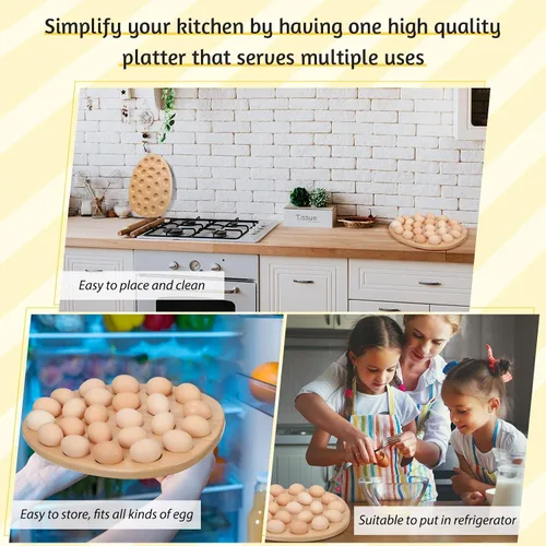 Miniatura 5 de Lounsweer Bandeja reversible de madera para huevos y charcutería, bandeja gruesa para encimera, refrigerador, contenedor de huevos de gallina