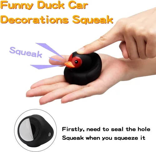 Miniatura 4 de wonuu Adornos de pato de goma para tablero de automóvil, juego de decoraciones de pato rosa con casco de hélice, lentes de sol, cadena dorada