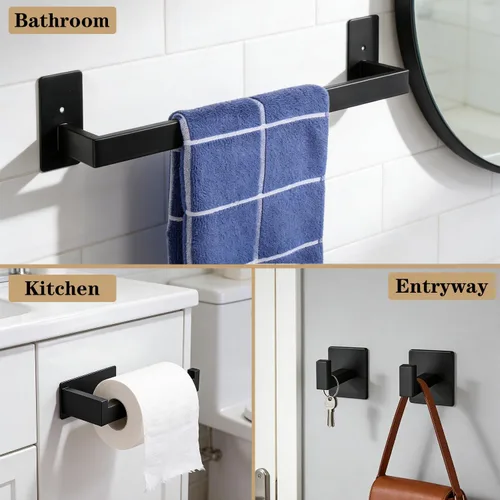 Miniatura 8 de Juego de 5 piezas de accesorios de baño autoadhesivos -SUS304 de acero inoxidable, toallero incluye toallero de 24 pulgadas, soporte para papel