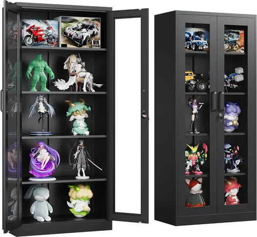 Miniatura 21 de SISESOL Armario de almacenamiento de metal de 36 pulgadas con puertas y estantes, pequeño armario de almacenamiento de garaje con cerradura, Negro