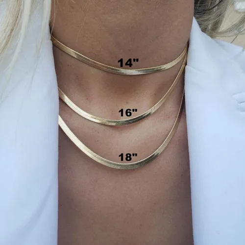 Miniatura 7 de Collar de espiga para mujer, chapado en oro de 14 quilates, cadena de serpiente plana de 0.157 in, gargantilla de cadena de hueso de serpiente