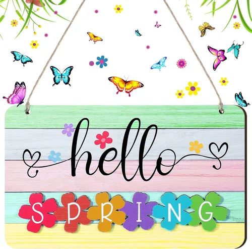 Miniatura 7 de Letrero de verano con texto en inglés «Hello Summer» para puerta delantera, decoración de bienvenida, letrero colgante para puerta de casa de campo