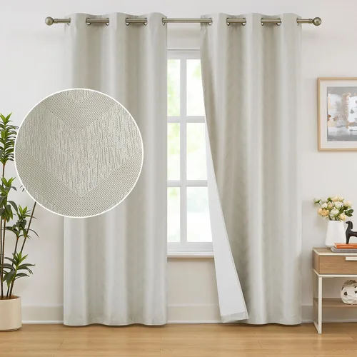 Miniatura 11 de Cortinas opacas para ventana de dormitorio o sala de estar, elegantes cortinas de ventana con patrón geométrico jacquard con respaldo blanco