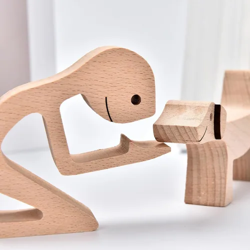 Miniatura 8 de ISHINE Wood Decor Wooden Statue Man and Dog Figurine Handmade Carved Creative Home Office Gift for Men Women Accents Decoration Natural ECO Friendly