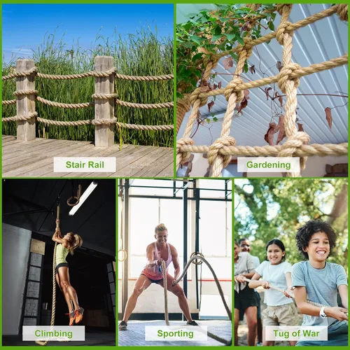 Miniatura 7 de uxcell Cuerda de yute natural, 1-1/2 pulgadas x 50 pies de grosor, cuerda de manila trenzada multiusos para tira y afloja, hamaca, escalada
