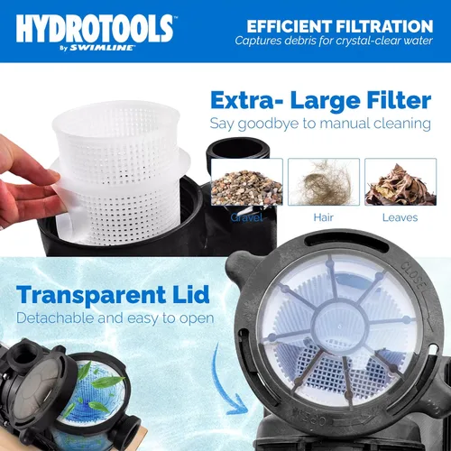 Miniatura 7 de SWIMLINE HYDROTOOLS Bomba de motor de piscina sobre el suelo, Hydro-Flo 1 HP con 5280 GPH, vertical
