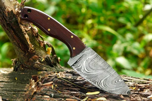 Miniatura 7 de Cuchillo de Acero de Damasco con Funda de Cuero – Cuchillo de Hoja Fija de Espiga Completa de 7.5" con Mango de Madera de Palisandro de 4