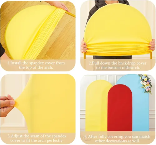 Miniatura 7 de Juego de 3 fundas elásticas para arco de arco iris de 6, 5, 4 pies, para arco de boda, juego de 3 fundas de elastano ajustadas, de tela azul