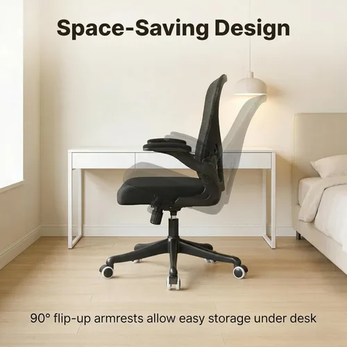 Miniatura 4 de Silla de Oficina Ergonómica con Soporte Lumbar Ajustable y Reposabrazos Abatibles - Silla de Escritorio de Computadora de Respaldo Alto con Cojín