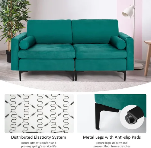 Miniatura 4 de KOMFOTT Sofá de dos plazas, tapizado para sala de estar, asientos de dos plazas modernos con 2 almohadas de refuerzo, bolsillo para revista, sofá