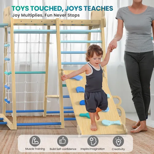 Miniatura 6 de Parque infantil interior mejorado 9 en 1, gimnasio de la selva, juguetes de escalada para niños, filosofía Montessori estilo Waldorf, conjunto