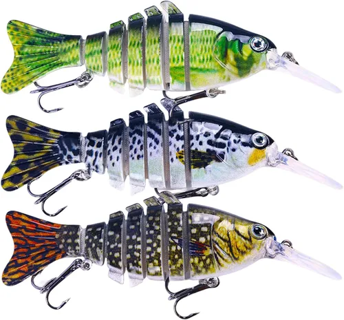 Miniatura 10 de Señuelos de pesca, kits de pesca de peces multiarticulados, hundimiento lento, cebos de agua dulce y salada, cebos de agua dulce y salada para 3