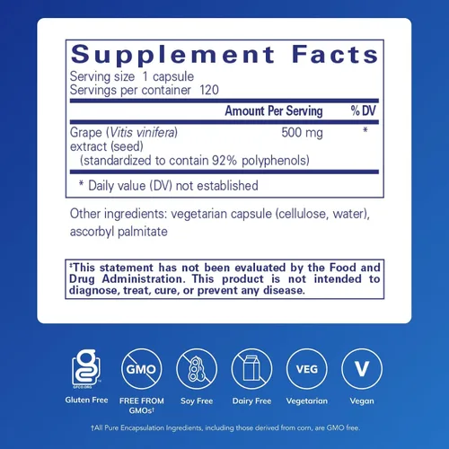 Miniatura 2 de Pure Encapsulations Grape Pip 500 mg Apoya la salud vascular* 120 cápsulas