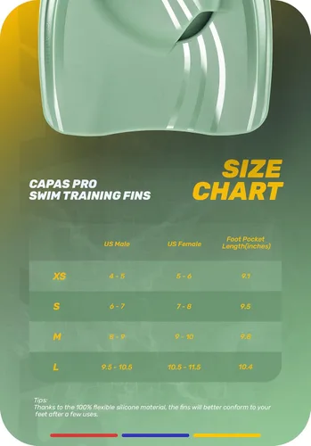 Miniatura 2 de CAPAS Aletas de Entrenamiento de Natación Pro con Bolsa de Malla, Aletas de Natación Profesionales Cortas de Silicona, Aletas de Talón Abierto Verde