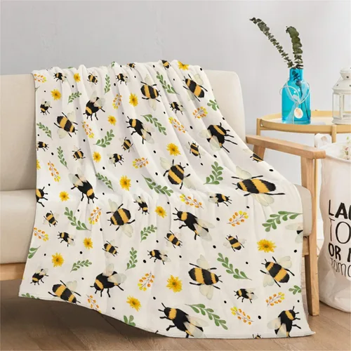 Miniatura 2 de Manta de franela de abeja – Manta cálida y acogedora de felpa floral de girasol para sofá, cama, sala de estar, decoración del hogar y regalos Abeja