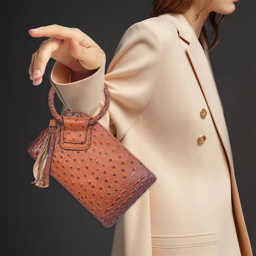 Miniatura 2 de NGIL Mini bolso de pulsera de piel sintética para mujer con borla de flecos, cartera de pulsera para mujer