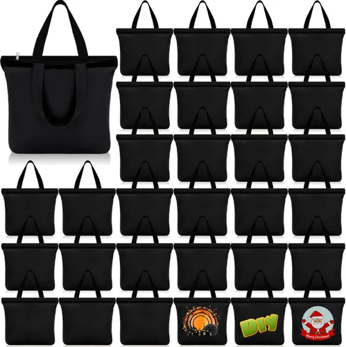 Miniatura 9 de Silkfly 20 Bolsas de Lona a Granel de 16.5x13.4'' Bolsas de Lona de Algodón en Blanco con Asas y Cremallera Reutilizables Lisas para Comestibles