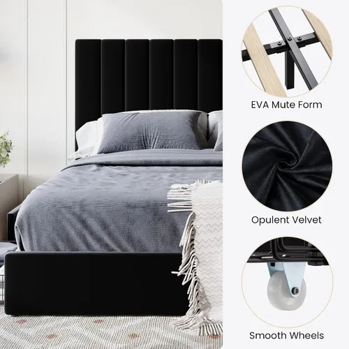 Miniatura 7 de SHA CERLIN Base de cama de plataforma tamaño matrimonial con 4 cajones de almacenamiento, cabecera acolchada vertical con diseño acanalado