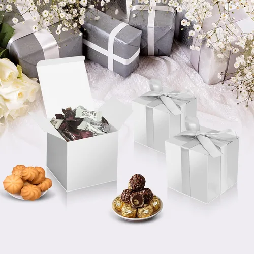 Miniatura 3 de Paquete de 100 Cajas de Regalo Pequeñas, Cajas de Favor de 2x2x2 Pulgadas, Cajas de Regalo de Papel Plateado con Tapas para Regalos, Manualidades