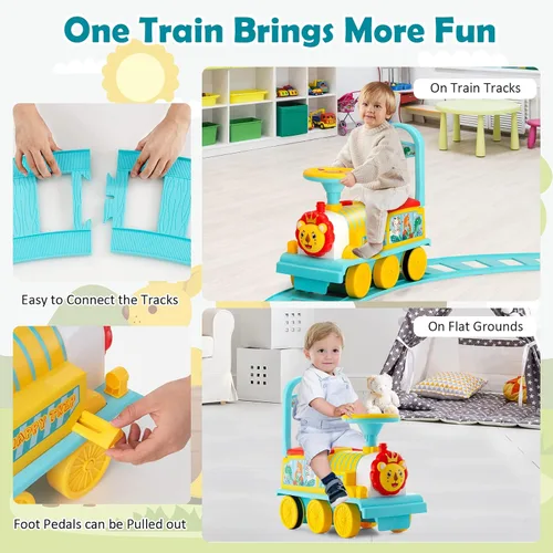 Miniatura 5 de Honey Joy - Tren para montar con 16 piezas de pistas, juguete eléctrico alimentado por batería de 6V para niños, luces intermitentes y música, Azul