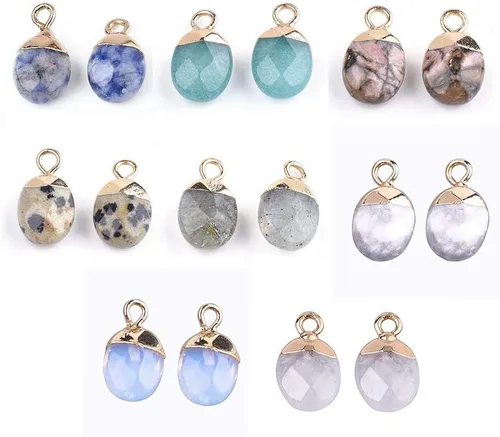 Miniatura 4 de KISSITTY 20 dijes de amazonita natural galvanizados con piedras preciosas cuadradas facetadas de 11-0.472x0.315 in con hallazgos de hierro dorado