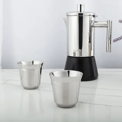 Miniatura 8 de Easyworkz Diego - Máquina de café expreso para estufa, paquete con taza de café expreso de acero inoxidable, juego de 2 tazas de metal
