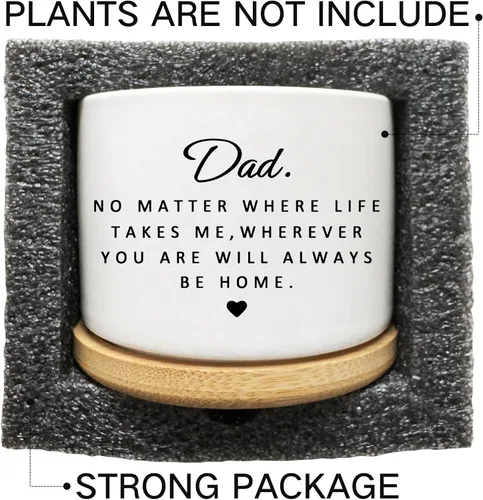Miniatura 6 de Maceta para Suculentas para Papá - Linda Maceta de 3 Pulgadas Regalo para Papá de Hija o Hijo con Bandeja de Bambú, Mejores Regalos de Jardinería