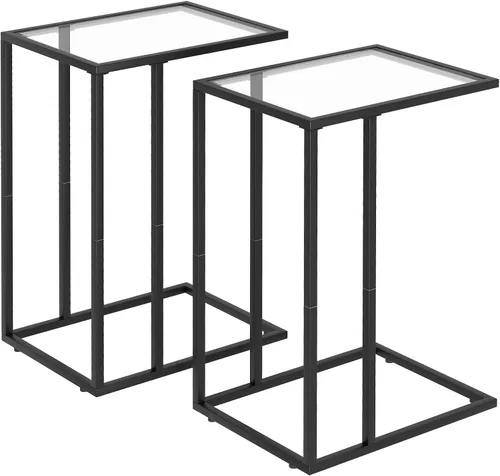 Miniatura 10 de Mesa auxiliar en forma de C, mesa auxiliar para sofá, mesa de refrigerio con vidrio templado y marco de metal, pequeña mesa de bandeja de TV