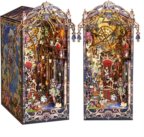 Miniatura 9 de OZJAY Kit de rincón de libros, rompecabezas de madera 3D para adultos, decoración de casa pequeña, kits de manualidades para familiares amigos