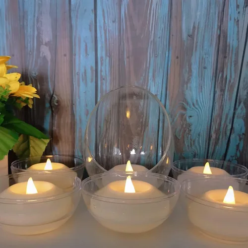 Miniatura 7 de Velas flotantes LED de más de 120 horas para centros de mesa, paquete de 12 velas de té parpadeantes blancas cálidas que funcionan con pilas, Blanco