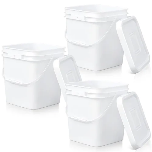 Miniatura 11 de Mumufy 5 piezas de 13.25 litros de cubeta cuadrada de grado alimenticio con tapa, cubeta cuadrada con asas de plástico para almacenamiento de Blanco