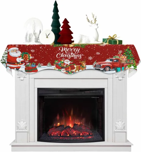Miniatura 11 de Bufanda de repisa de Navidad de 60 x 17 pulgadas, decoración de chimenea de Papá Noel de Navidad color negro, cubierta de mantel de invierno