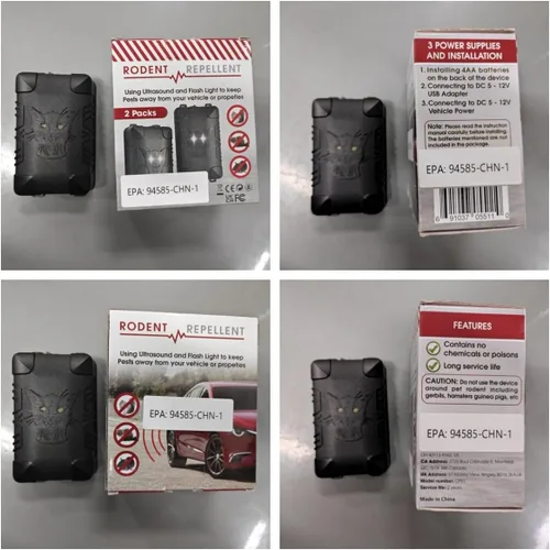 Miniatura 7 de Repelente ultrasónico de roedores para motor de automóvil, paquete de 4 unidades de disuasión de ratones bajo el capó con luces intermitentes