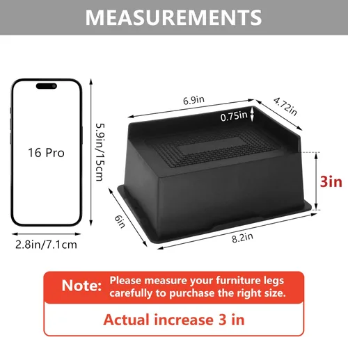 Miniatura 2 de Paquete de 4 elevadores de cama de 3 pulgadas, elevadores de muebles extra grandes de alta resistencia, elevadores de cama extra anchos para sofá